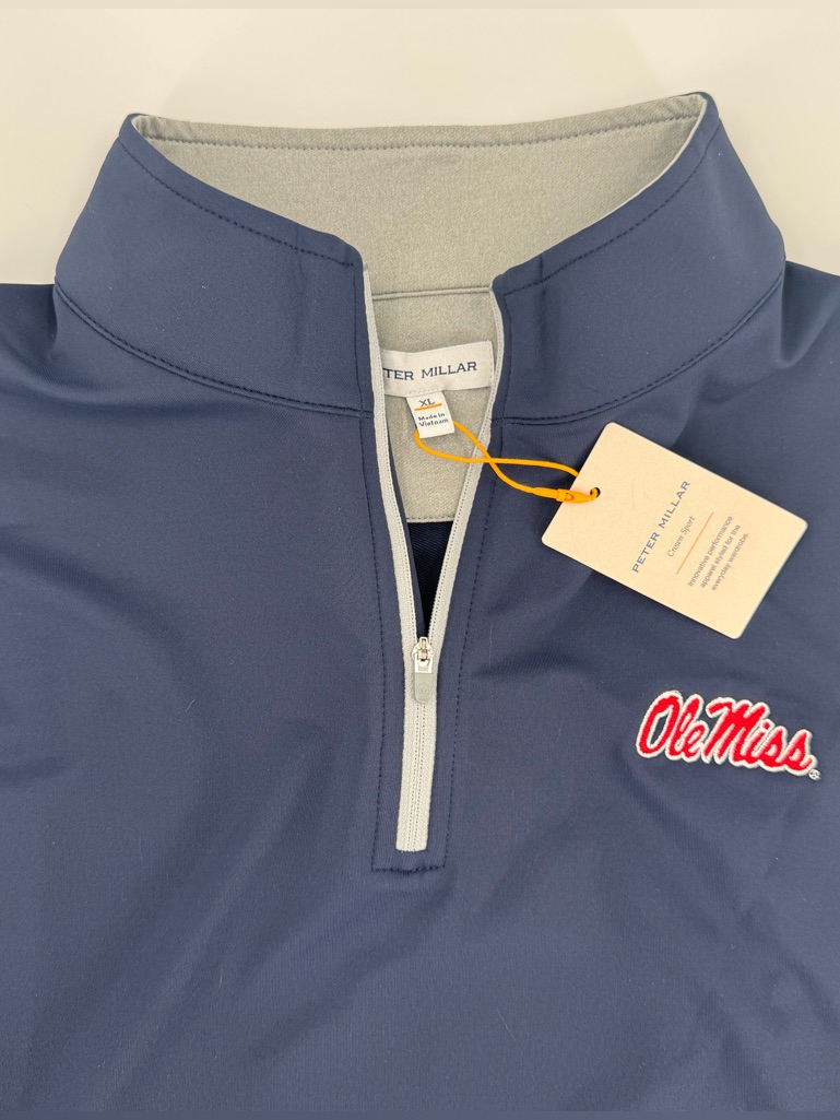 Exclusive Sip Embroidered Sleeve!!! Peter Millar Ole Miss Navy 1/4-Zip -Xl- Nwt